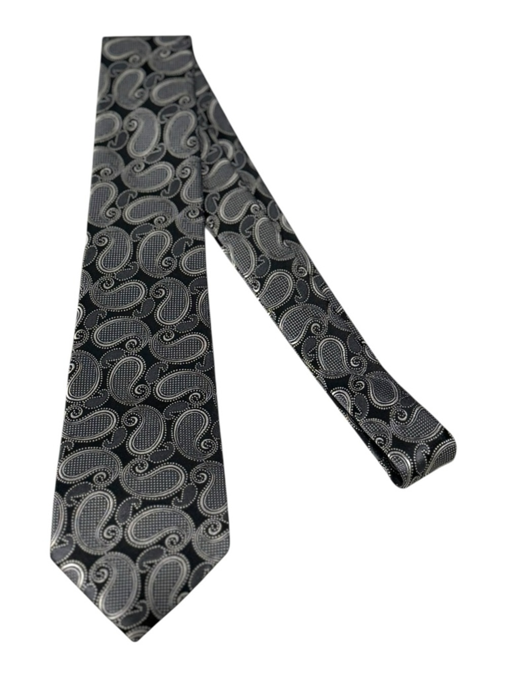 Ermenegildo Zegna Black and Silver Paisley Silk Tie Italy Necktie - Picture 6 of 6